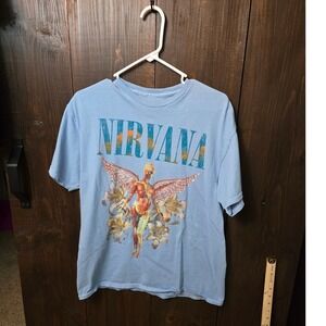 Nirvana In Utero Graphic Tee Light Blue Short Sleeve Band T-Shirt Mens L
